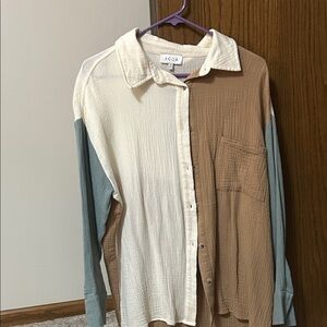 ACOA Women's Colorblock Jacket - Cream, Brown, and Gray